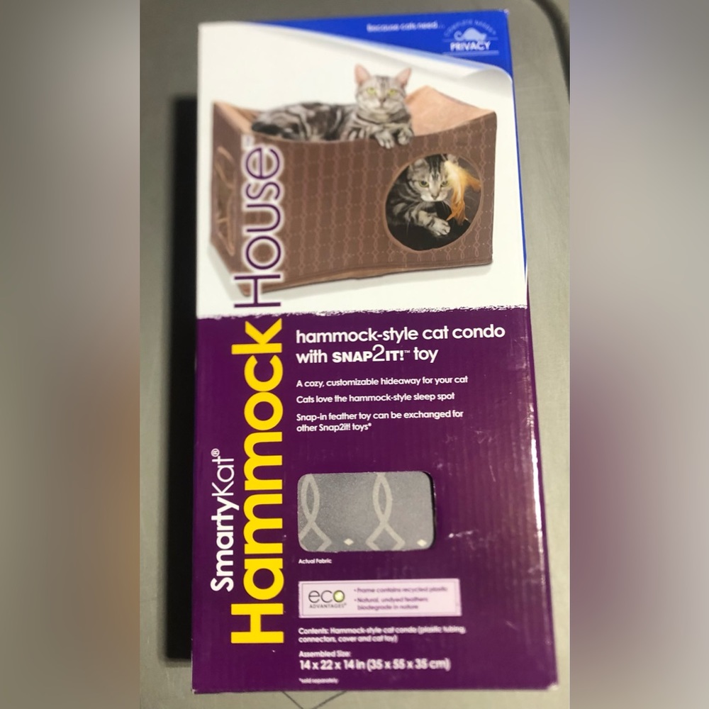 NIB SmartyKat HammockHouse Hammock-Style Cat Condo House GREY - Picture 2 of 4